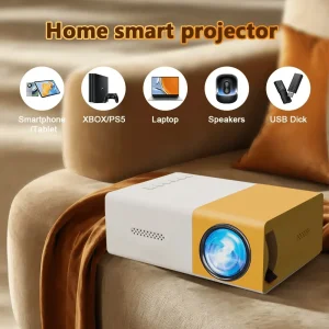 1pc 2025 Mini HD Smart Projector w/ Remote, Phone Screen Sharing, USB, for Office/Travel