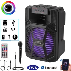 1000W Portable Wireless Bluetooth Speaker Big LED Light Stereo Tailgate FM Party Karaoke 8 inche Subwoofer with Mic and Remote