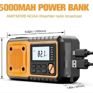 5000mAh/18500mWh Emergency Hand Crank Radio,AM FM NOAA Weather Alert Radio, Digital Display
