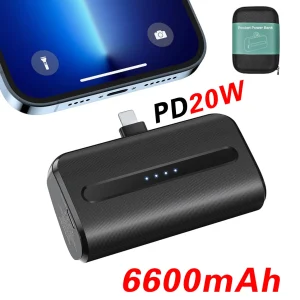 Mini Power Bank Portable 6000mAh Fast Charge With Type-C/Lightning Plug Compact Emergency Battery Pack for IPhone/Android Phone