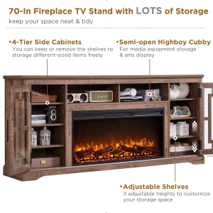 [Free Shipping!]Fireplace TV Stand with 36" Electric Fireplace for 80 Inch TV, Farmhouse 32" Tall Highboy Entertainment Center w